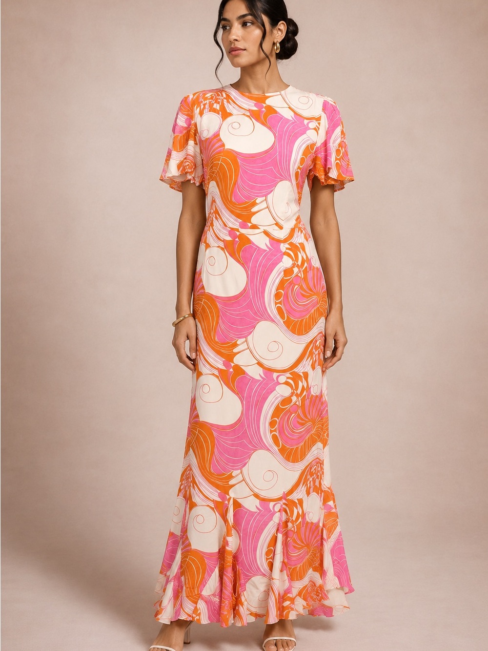RHODE Pink and Orange Swirl Maxi Dress